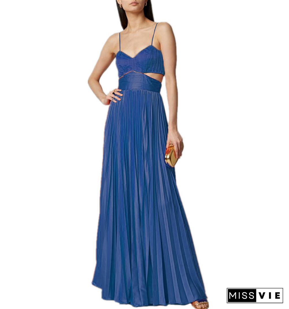 Halter Belt Backless Solid Color Strapless Dress