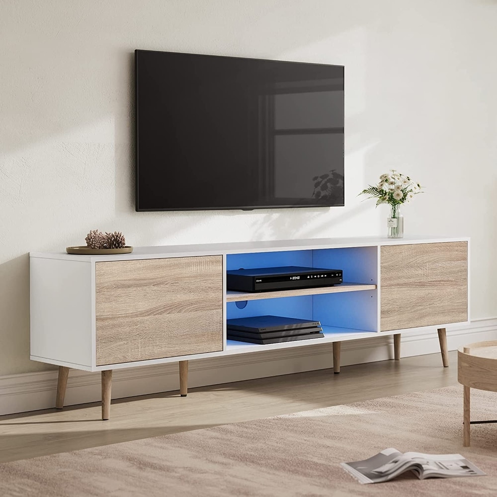 WAMPAT LED Mid Century Modern TV Stand for TVs up to 75 inch