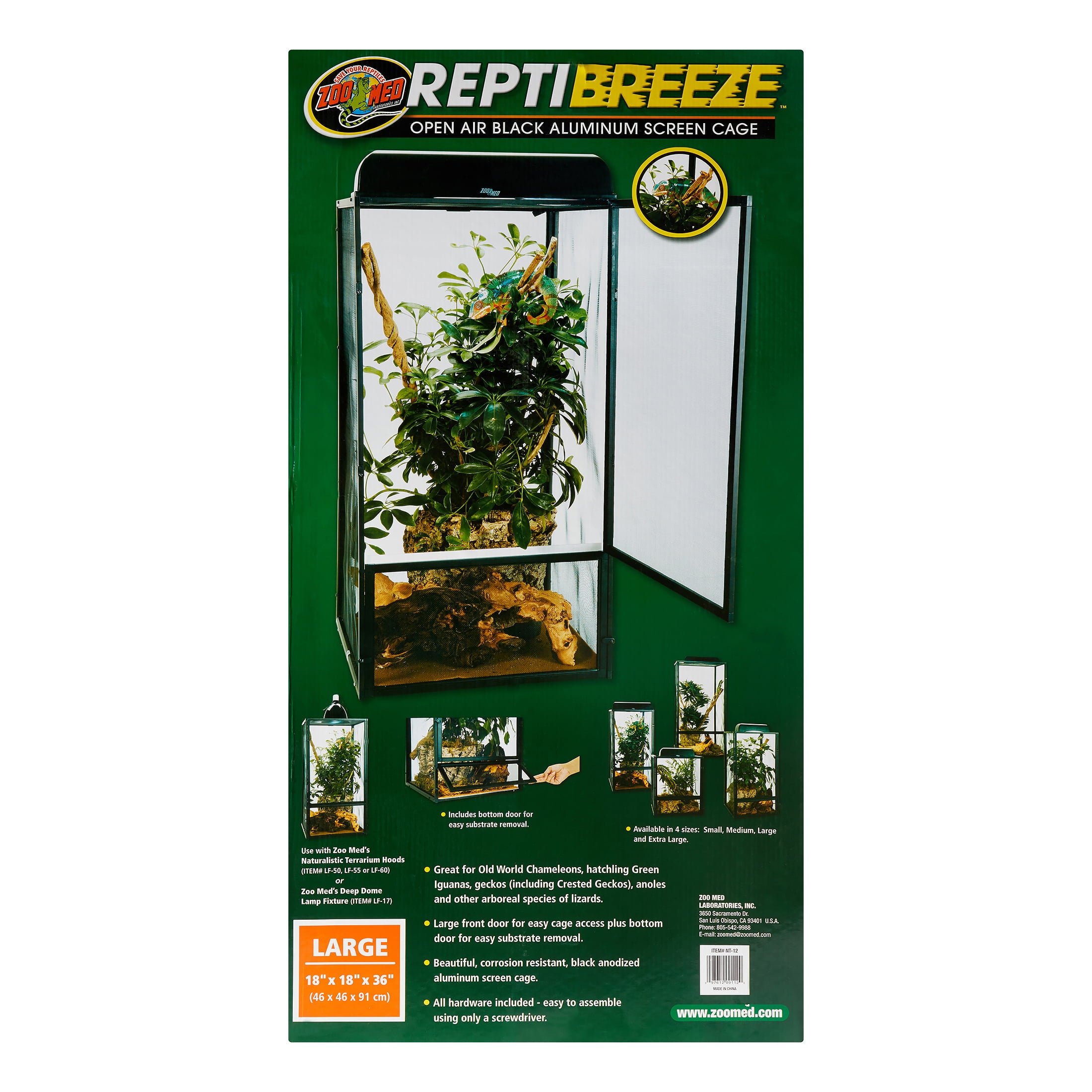 Zoo Med ReptiBeeze Open Air Black Aluminum Reptile Screen Cage， Large