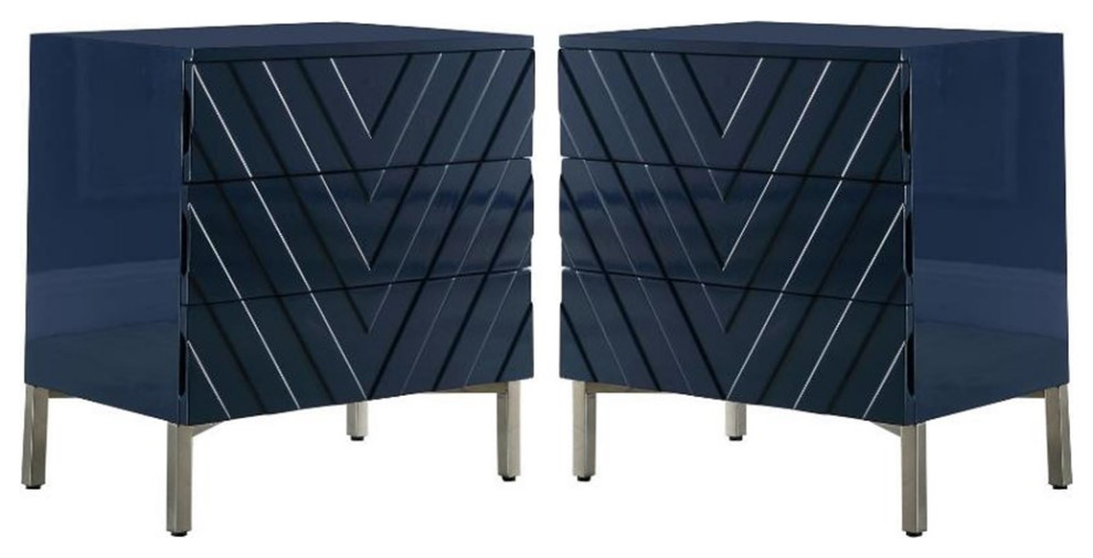 Home Square Collette Accent Table in Navy Lacquer  ampChrome   Set of 2   Contemporary   Side Tables And End Tables   by Homesquare  Houzz