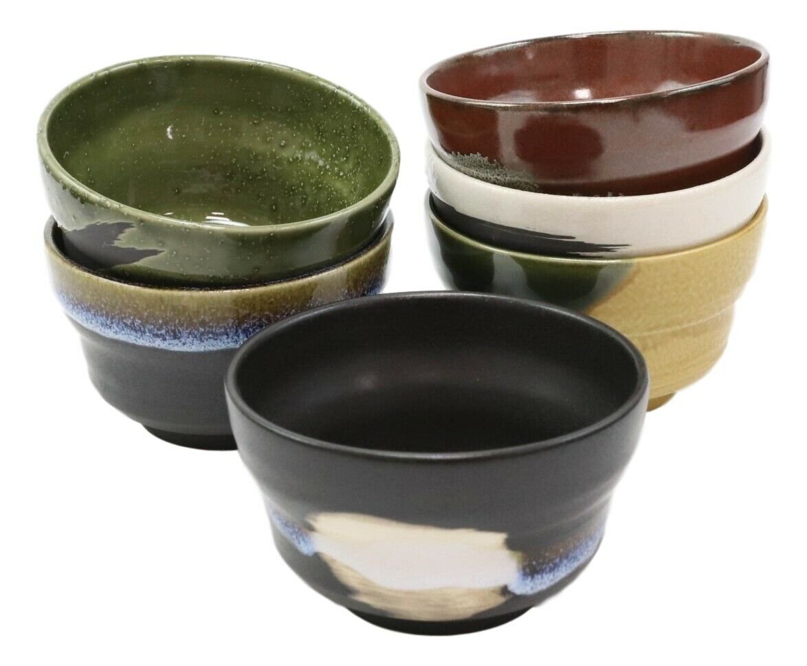 1 Pack Of 6 Made In Japan Colorful Abstract Art Kiln Natural Glazed Ceramic Bowls EBR02