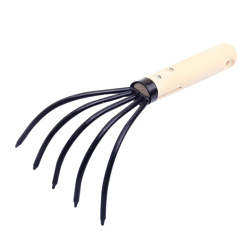 Hot Sale A3 Steel 5 Teeth Claw Rake Hand Rake with Ergonomic Non Slip wood handle Heavy Duty Tool