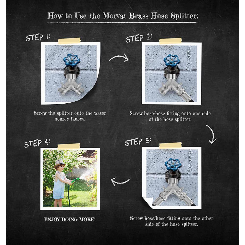 Morvat Nickel Plated Brass Garden Hose Splitter Heavy-Duty 2-Way Hose Connector Fitting (4-Pack) MOR-NP-CONNECTOR-2-4PACK-A