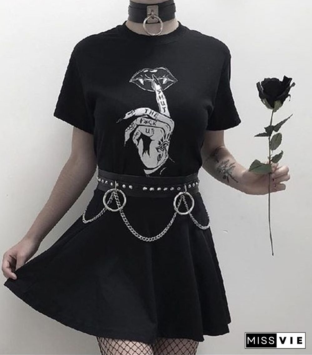 Shut The F**k Up Women Gothic Grunge Black T-Shirt Aesthetic Witchcraft Tee