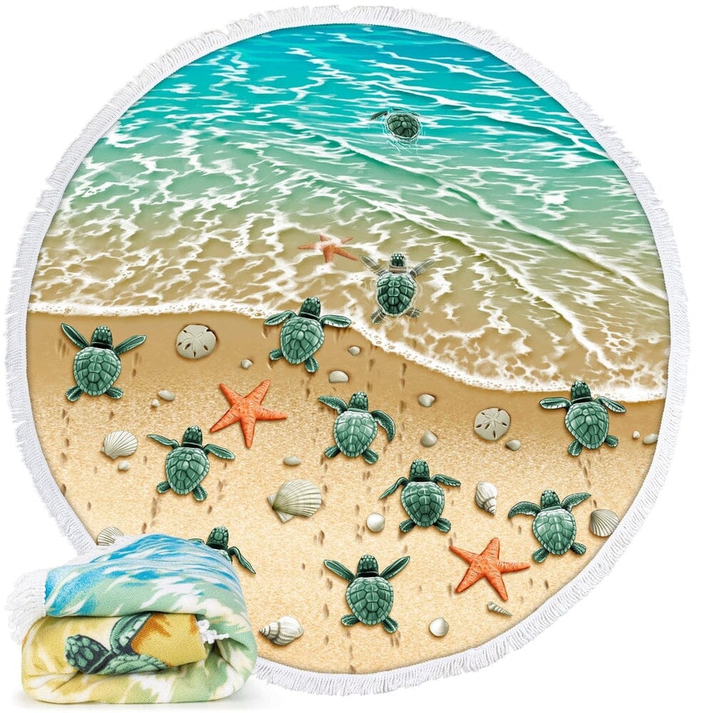 Turtles on The Beach Microfiber Round Large Beach Towel/Blanket