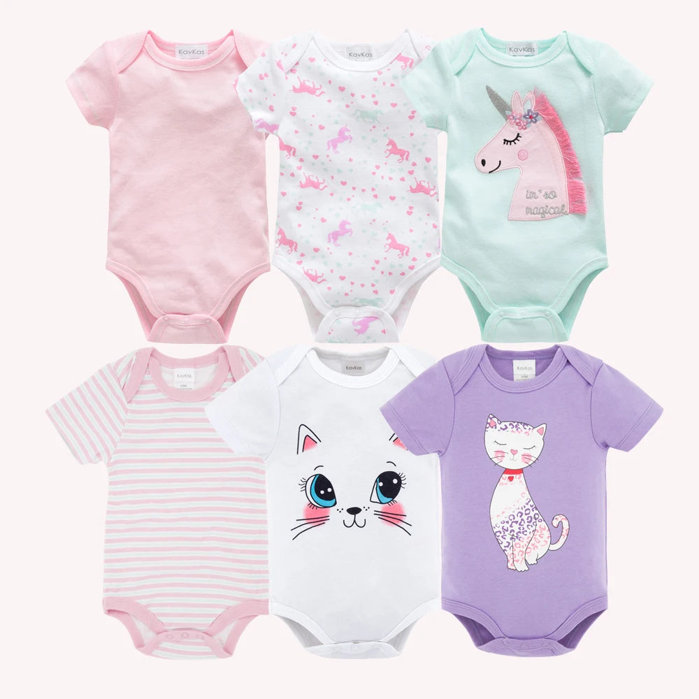 Kavkas Baby Girls Bodysuits 6 pcs/lot Summer Cotton Baby Clothes Short Sleeve Newborn body bebe 0-3 months Infant Clothing