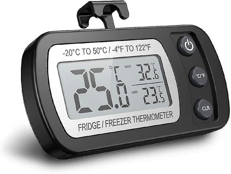 Digital Fridge Thermometer， Waterproof Freezer Thermometer With Hook， Easy To Read Lcd Display， Max/