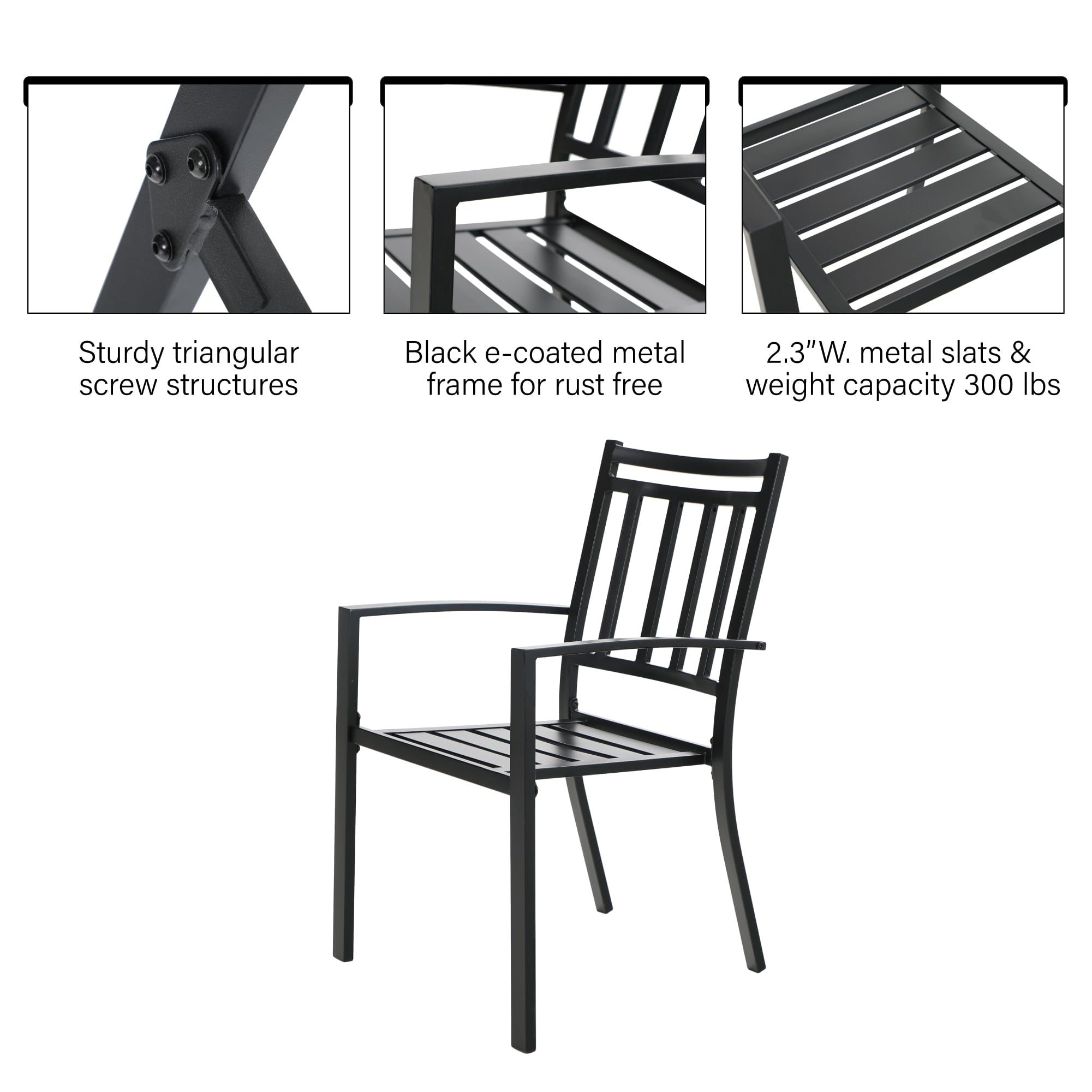 Sophia & William 2PCS Outdoor Patio Dining Chairs Metal Stackabe Chair with Armrest, Black