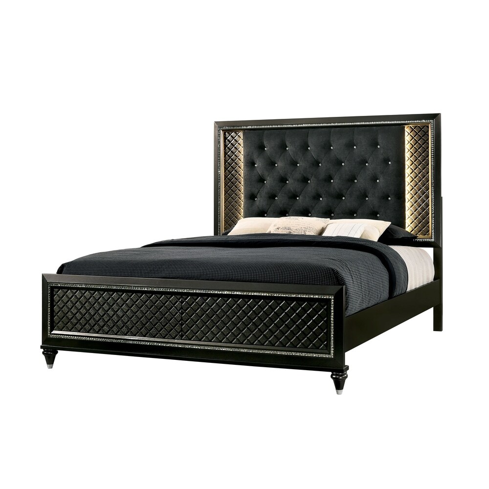 Furniture of America Quista Glam Grey Fabric Tufted LED Bed