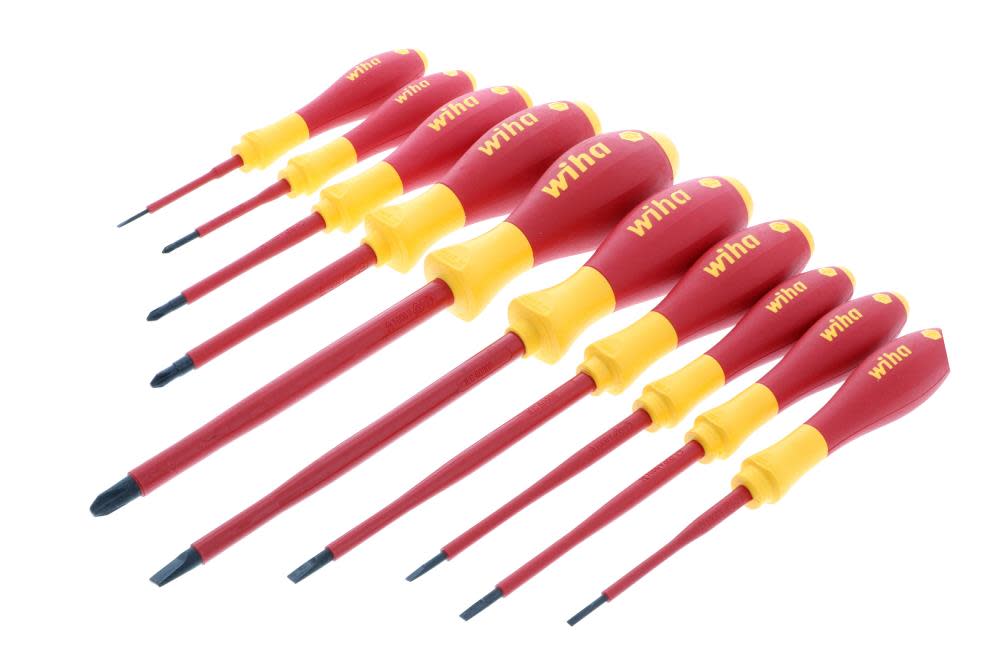 Insulated Cushion Grip Slotted Screwdriver Set， 10 Piece