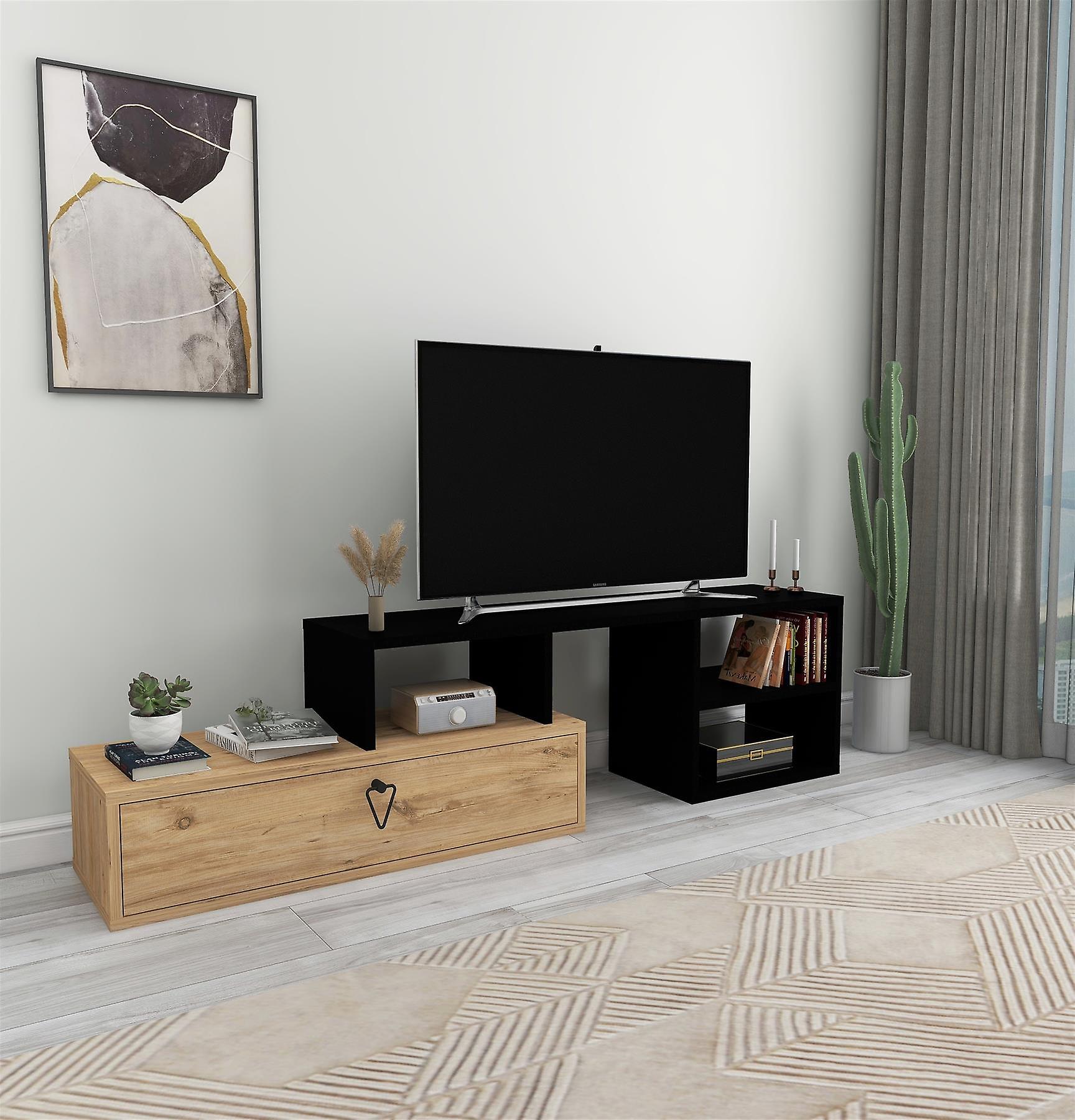 Mercury Adjustable TV Stand with Shelves - Atlantic Pine and Black