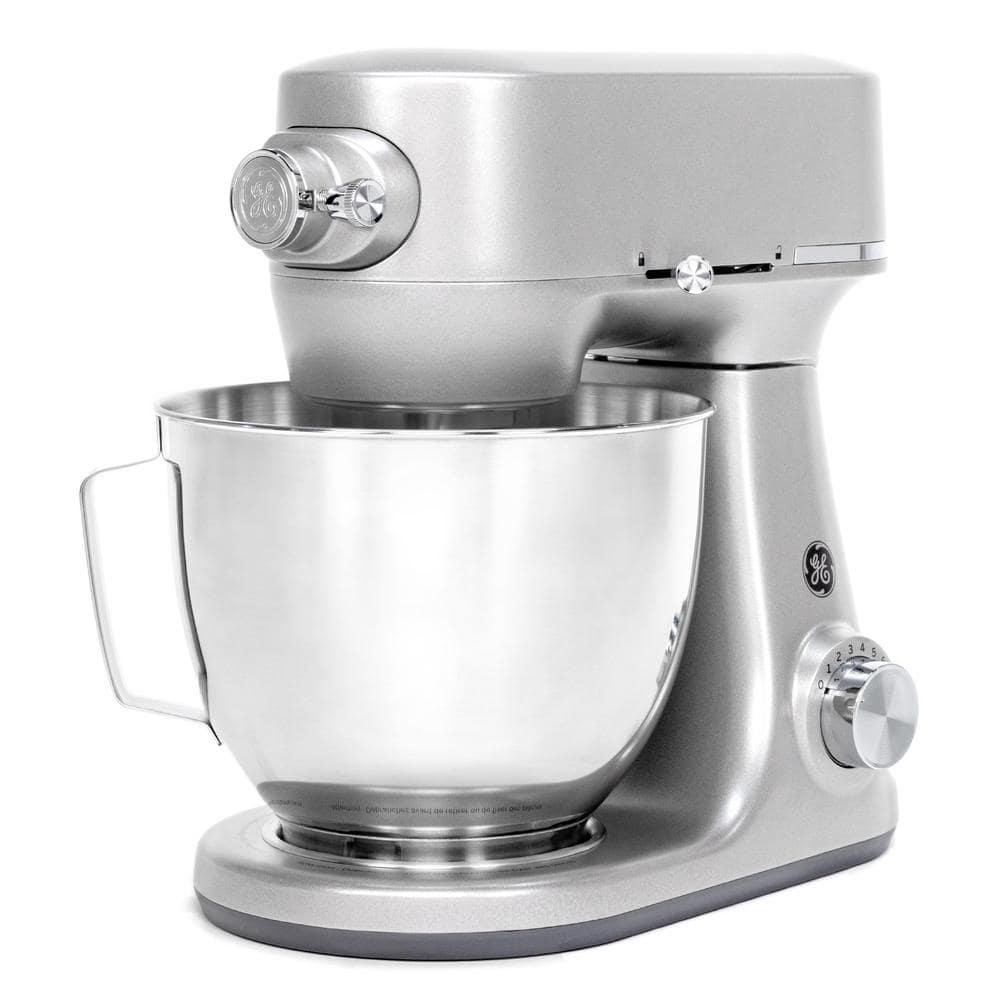 GE 53 Qt 7Speed Stainless Steel Stand Mixer with coated flat beater coated dough hook wire whisk and pouring shield