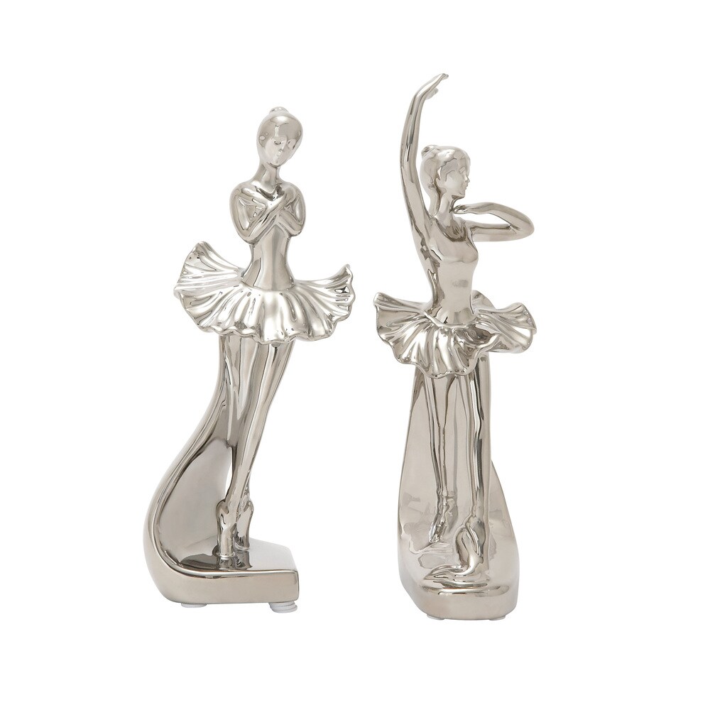 The Novogratz Silver Ceramic Dancer Sculpture (Set of 2)   4 x 2.75 x 11 and 3 x 2.5 x 10