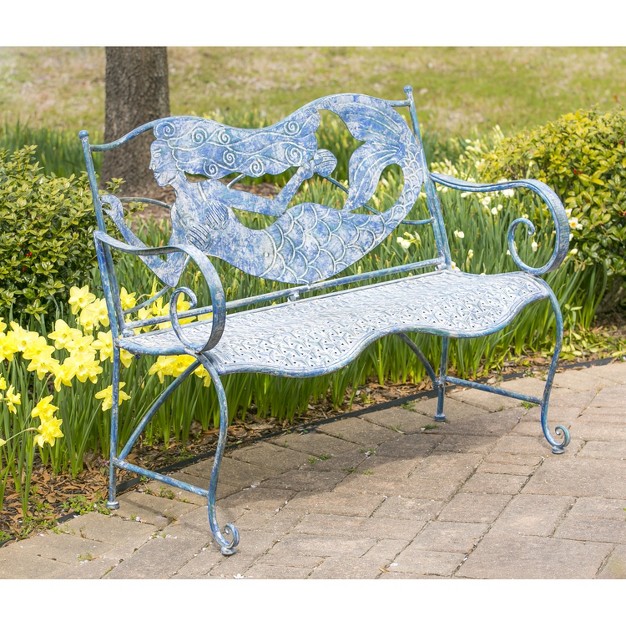 Evergreen Beautiful Springtime Colorful Mermaid Shaped Metal Garden Bench 43x20x36 In