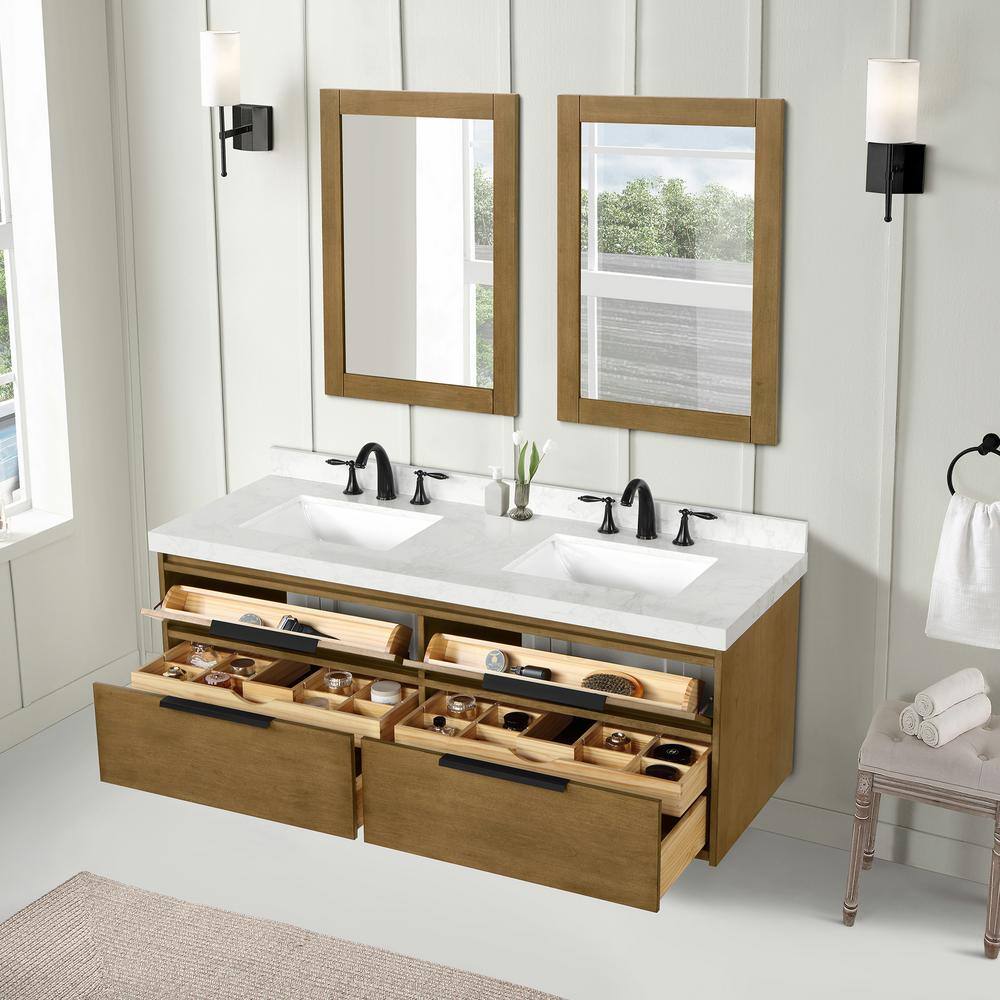 Home Decorators Collection Lyndon 60 in. W x 22 in. D x 22.68 in. H Bath Vanity in Almond Latte with White Cultured Marble Top HDVB6001