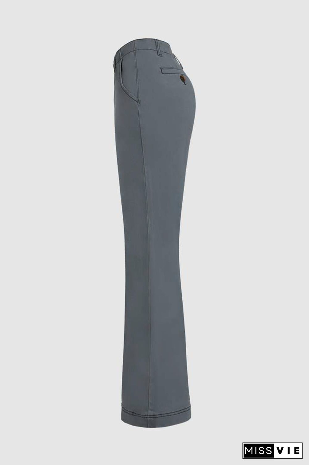 Solid Pocket Detail Mid Waist Wide Leg Pants