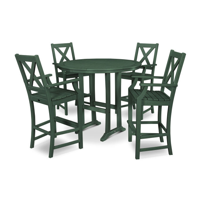 Polywood Braxton 5-Piece Nautical Trestle Arm Chair Bar Set PWS513-1