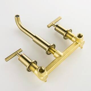 Aurora Decor Ami Dual Handle Wall Mount Bathroom Faucet Rough-in Valve Included in Brushed Gold ADWBF60008-BG