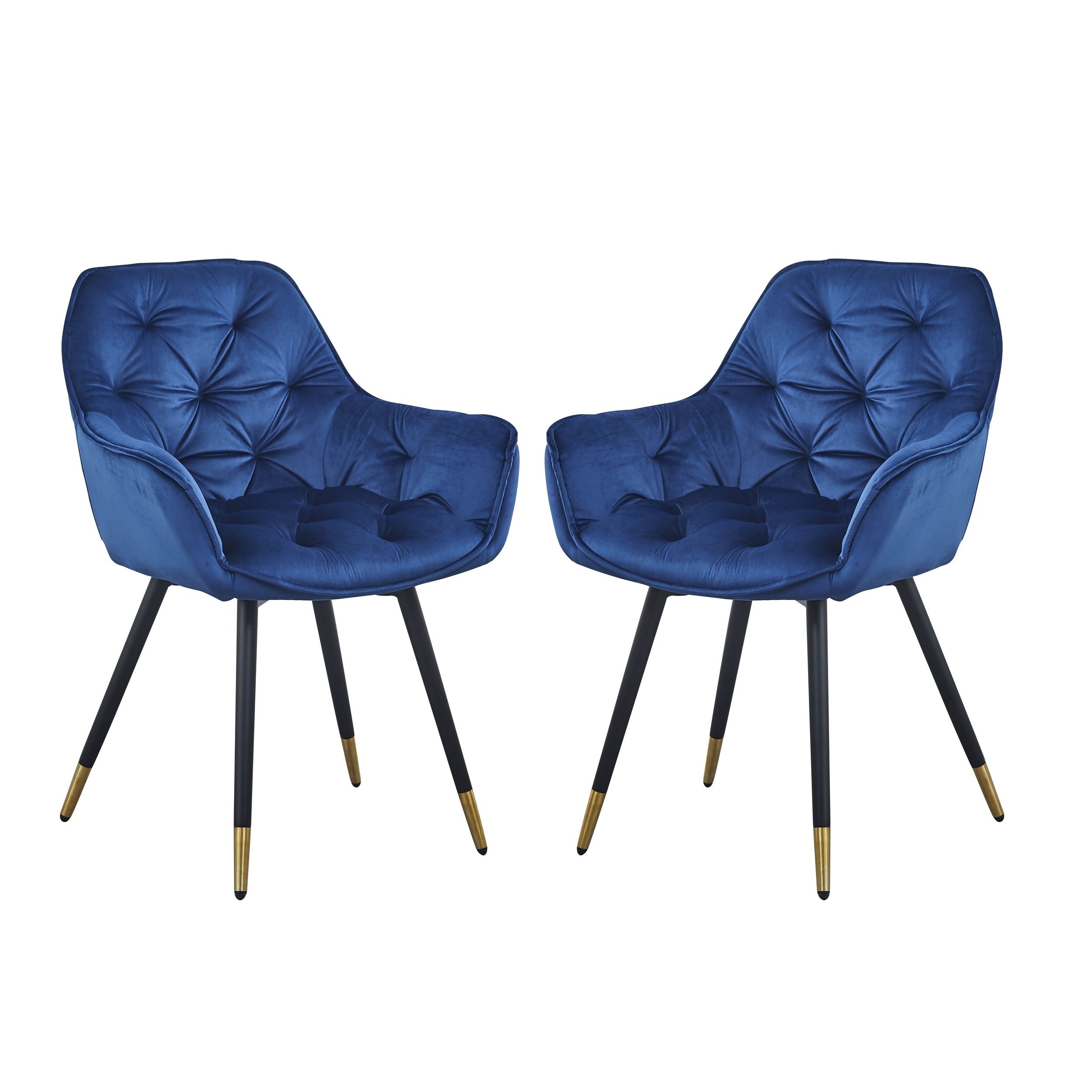 Alix 25 Inch Modern Dining Chair， Button Tufted， Set of 2， Blue， Black