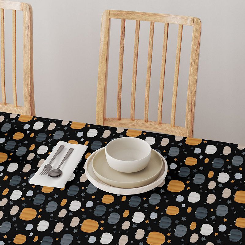 Rectangular Tablecloth， 100% Cotton， 52x104， Halloween Pumpkin and Stars