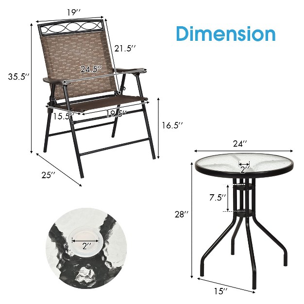 Tangkula 3pcs Patio Folding Dining Set For Backyard Garden Pool With 2 Patio Chairs And Table