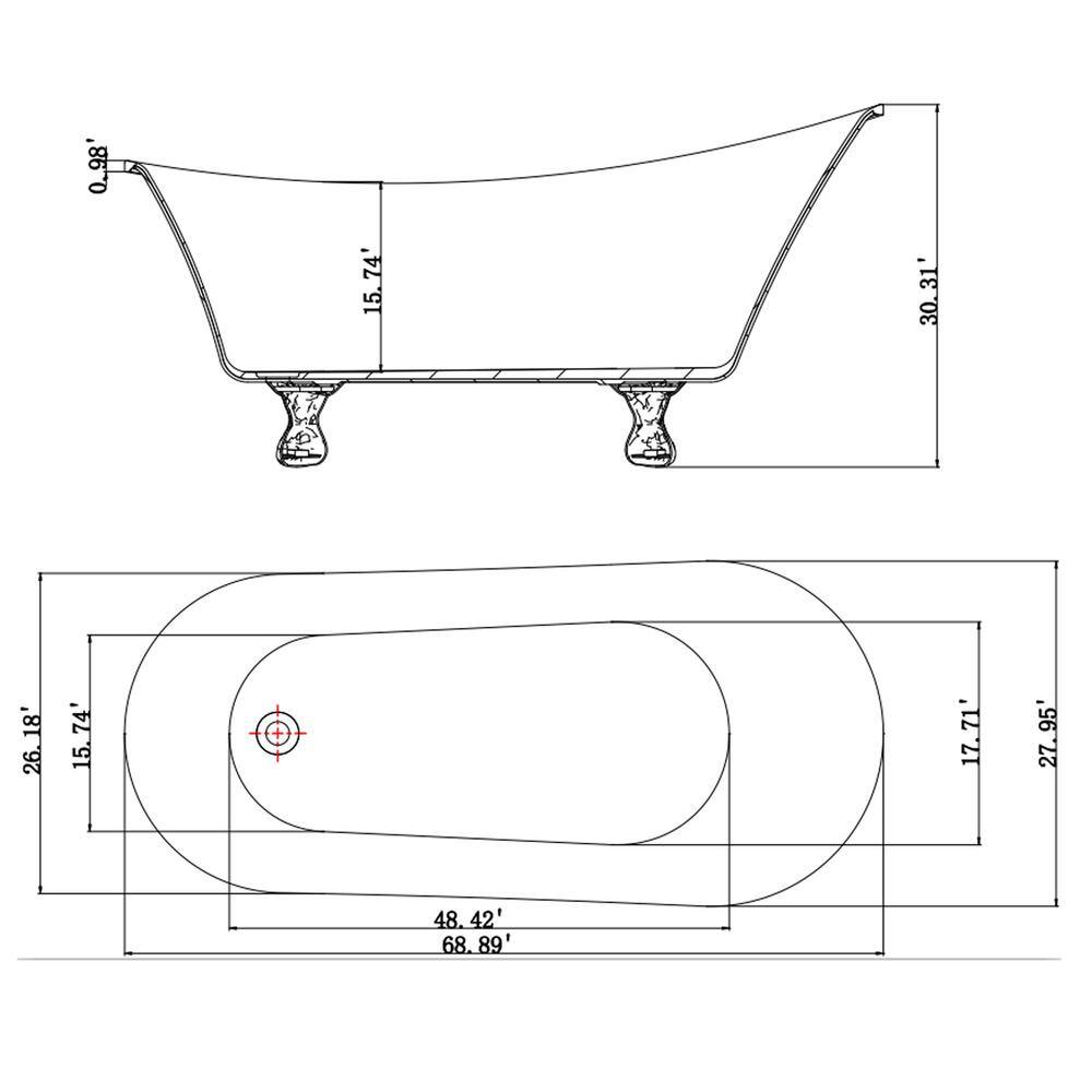 AKDY 69 in. Acrylic Double Slipper Clawfoot Non-Whirlpool Bathtub in Glossy Black BT0221