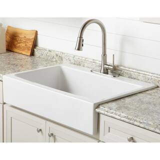 SINKOLOGY Josephine 34 in. 3-Hole Quick-Fit Drop-In Farmhouse Single Bowl Crisp White Fireclay Kitchen Sink SK450-34FC