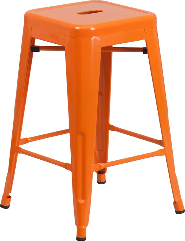 Orange Metal Stackable Counter Height Stool