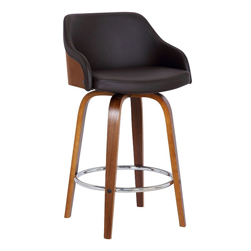 26 Inch Wooden and Leatherette Swivel Barstool， Brown