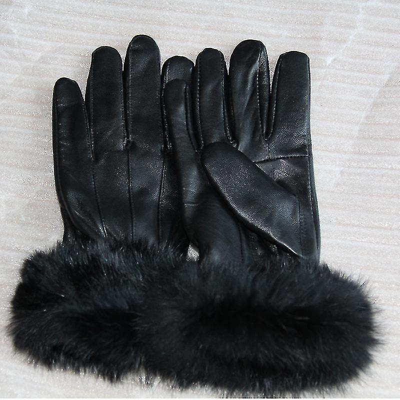 Womens Leather Gloves - Womens Touchscreen Gloves， Ladies Genuine Leather Gloves Black Mittens， Soft Warm Cashmere Lining Winter Gloves 1setblack