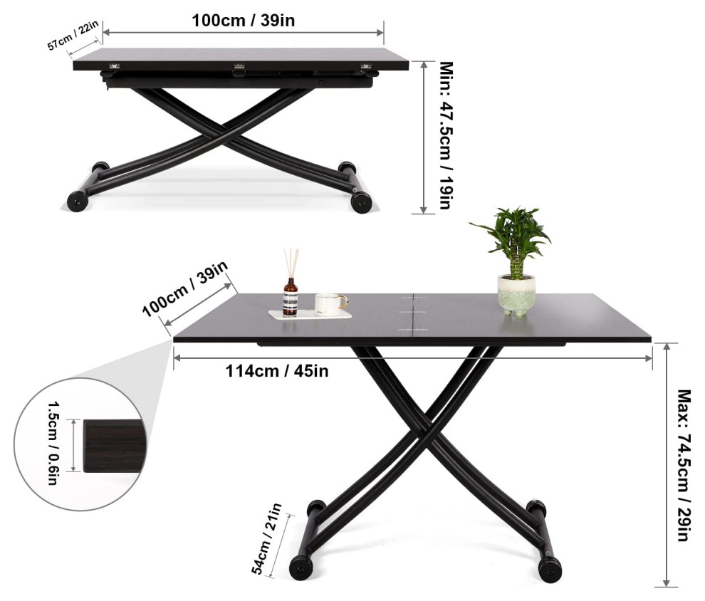 Height Adjustable  Expandable Top Coffee Table for Living Room   Transitional   Coffee Tables   by Imtinanz  LLC  Houzz