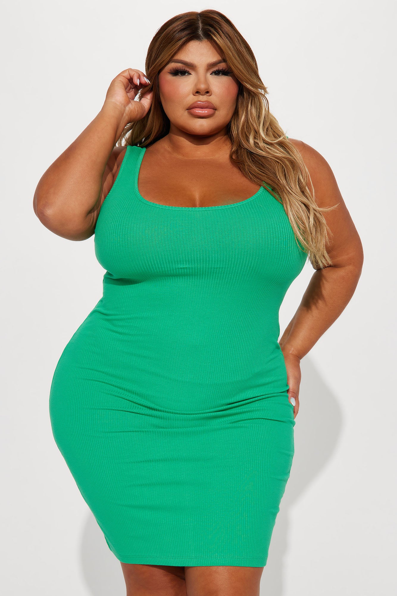 A Must Have Ribbed Midi Dress - Green