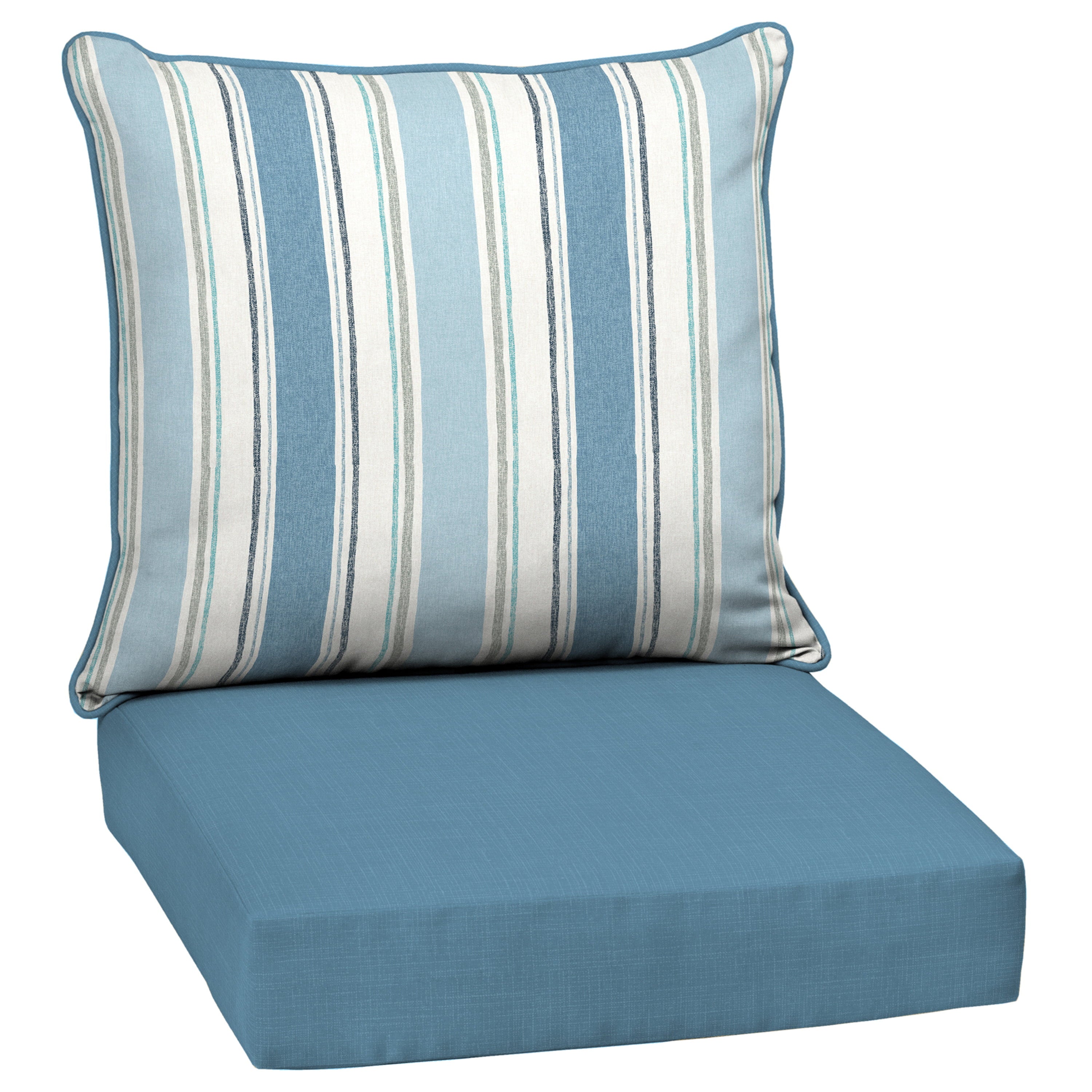 Arden Selections Outdoor Deep Seating Cushion Set 24 x 24， French Blue Linen Stripe