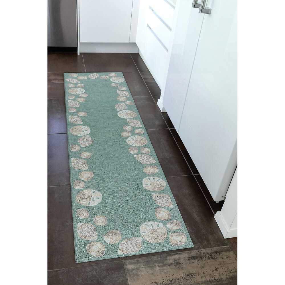 Liora Manne Capri Seashell Border Indoor/Outdoor Rug Aqua