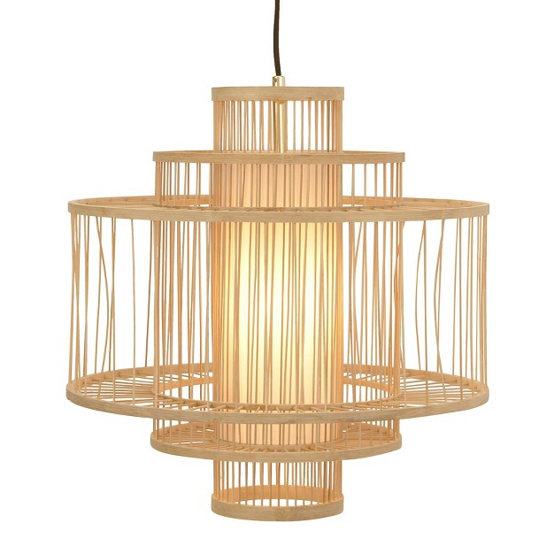 Storied Home Boho Tiered Bamboo Chandelier Natural