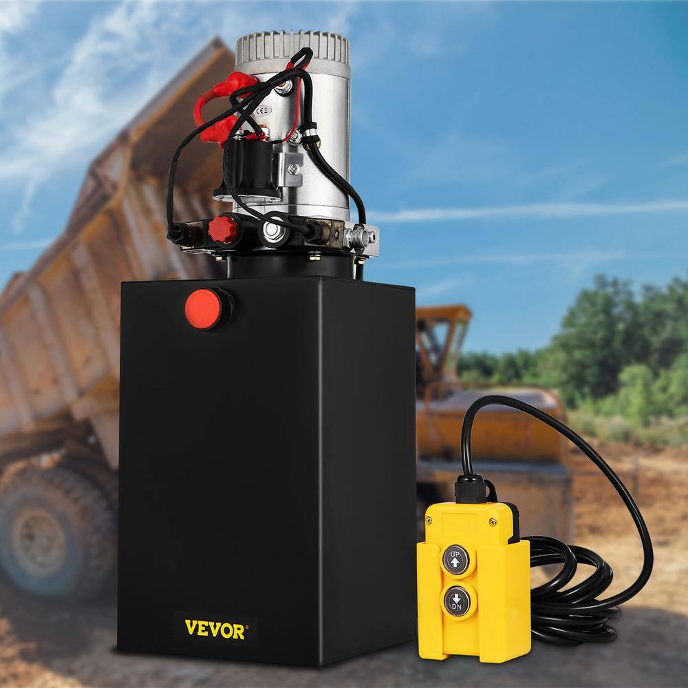 VEVOR 15 qt. 12-Volt Hydraulic Power Pump Unit Electric Dump Trailer Pump with Metal Reservoir for Car Lifting 15LCZYYBTXSZY0001V0