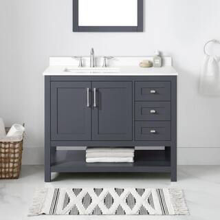 OVE Decors Vegas 42 in. W x 19 in. D x 34.5 in. H Bath Vanity in Dark Charcoal with White Engineered Stone Vanity Top 15VVA-CHAR42-03