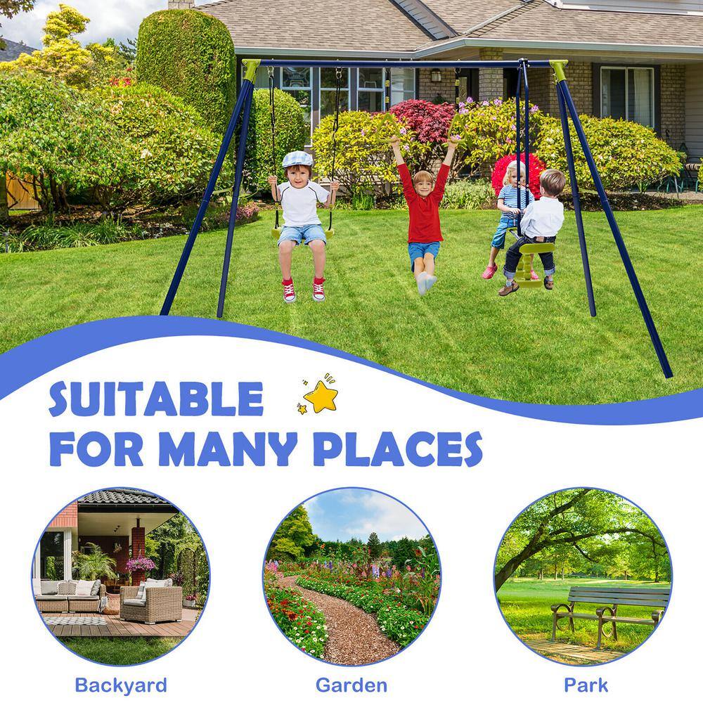 Gymax 440 lbs. Swing Set 3-in-1 Kids Swing Stand with Swing Gym Rings Glider for Backyard GYM10811