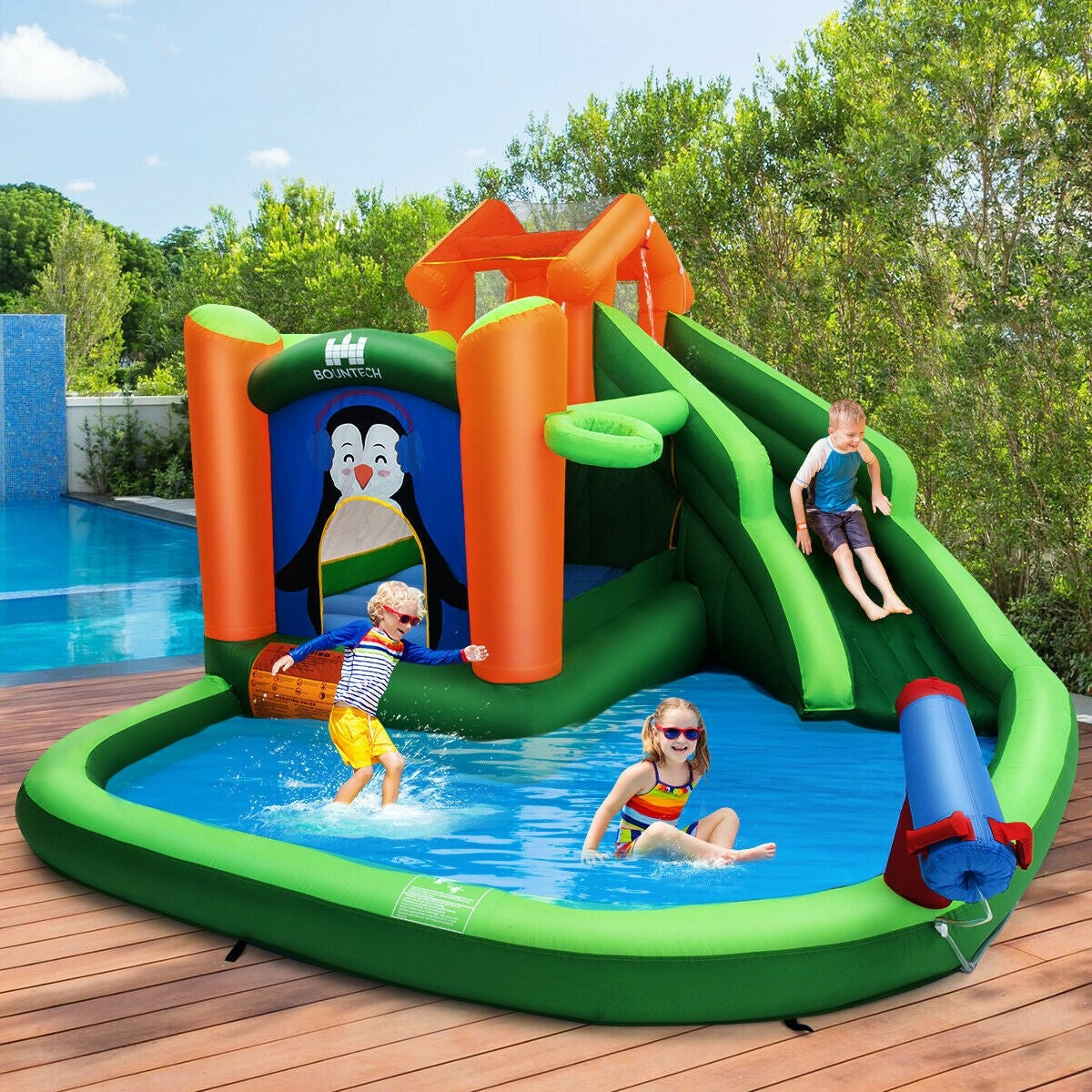 Costzon Inflatable Water Slide | 6 in 1 Jumping Bounce House w/ Climbing Wall for Kids Backyard