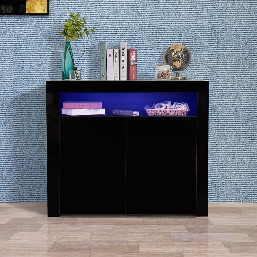 Living Room Sideboard Storage Cabinet with LED Light and 2 Doors