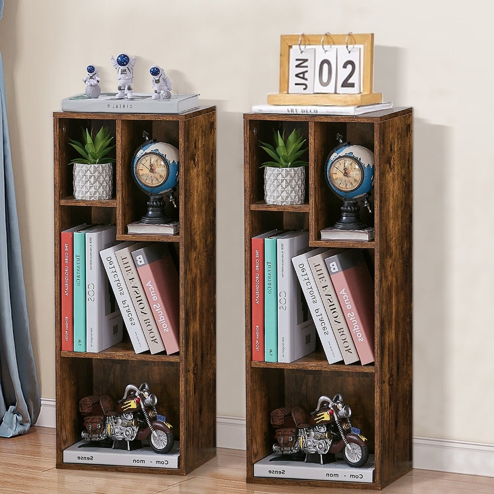 Bookshelves and Bookcases Set of 2  Floor Standing 4 Tier Display Storage Shelves  Tall Bookcase Shelf Storage Organizer