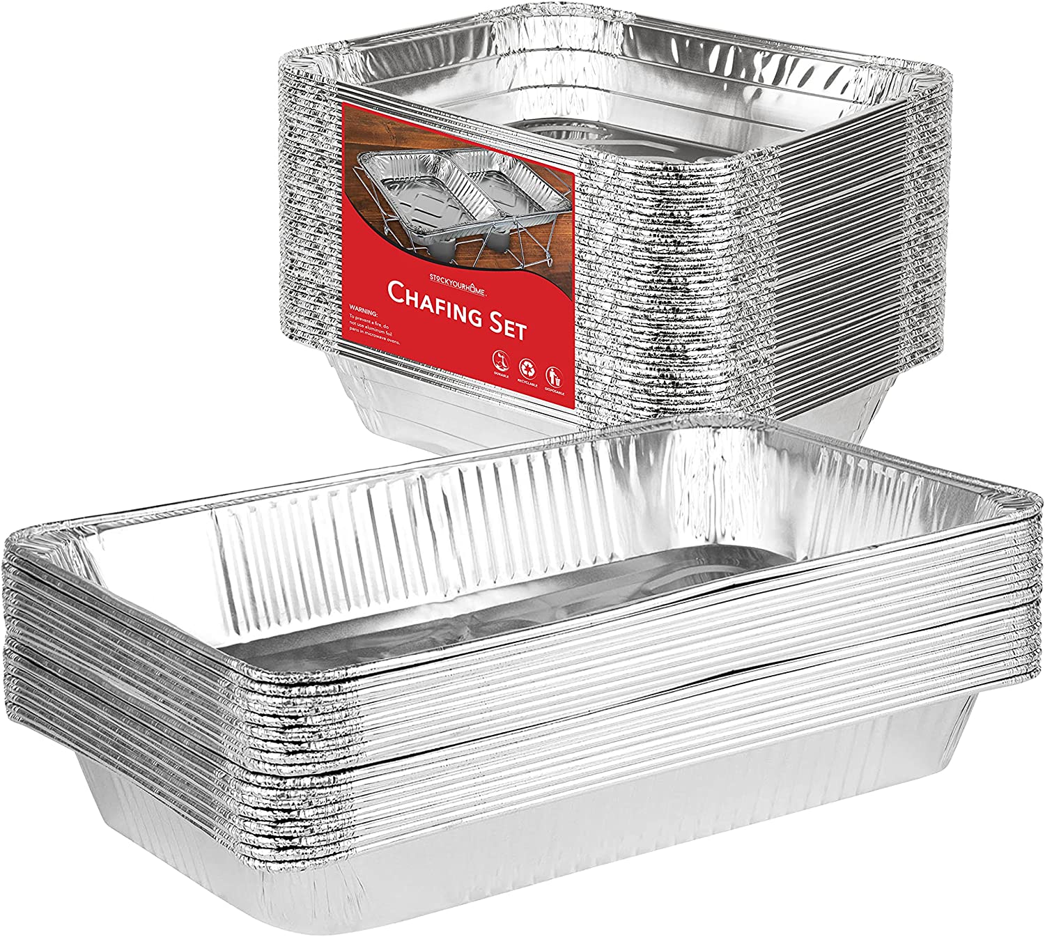 Stock Your Home Chafing Pan Set - 21 x 13 Full Size (5 Pack) - 9 x 13 Half Size (10 Pack) Rectangular Catering Dishes