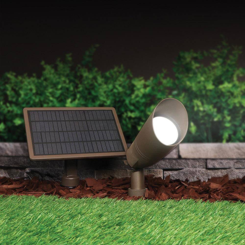 Feit Electric OneSync Landscape 300 Lumens Bronze Solar Integrated LED Outdoor Spotlight Multi-CCT Plus RGB wAdj Head Panel and Cable SPOTPANELSYNCRP