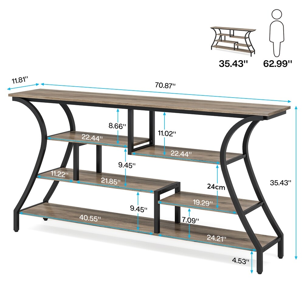 70.9 Inch Narrow Long Sofa Table with Storage Shelves