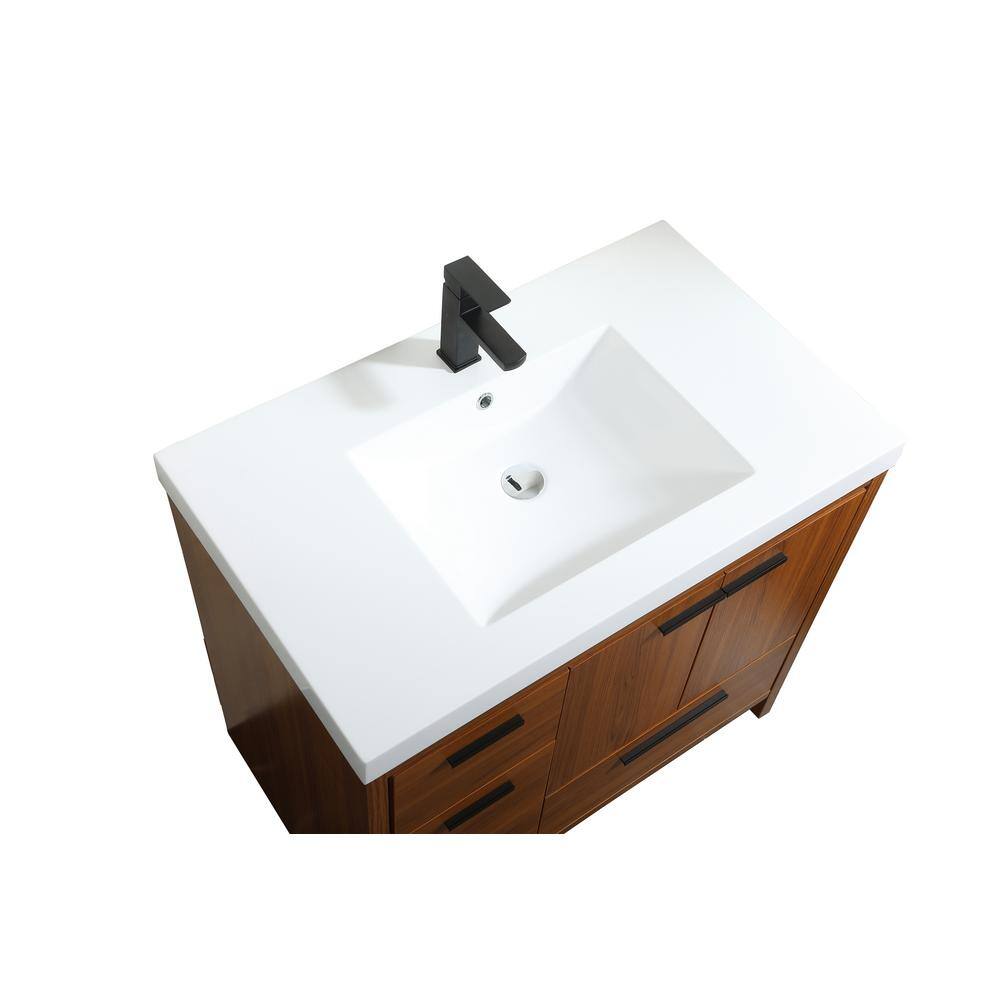 Timeless Home 36 in. W Single Bath Vanity in Teak with Resin Vanity Top in White with White Basin TH92036Teak