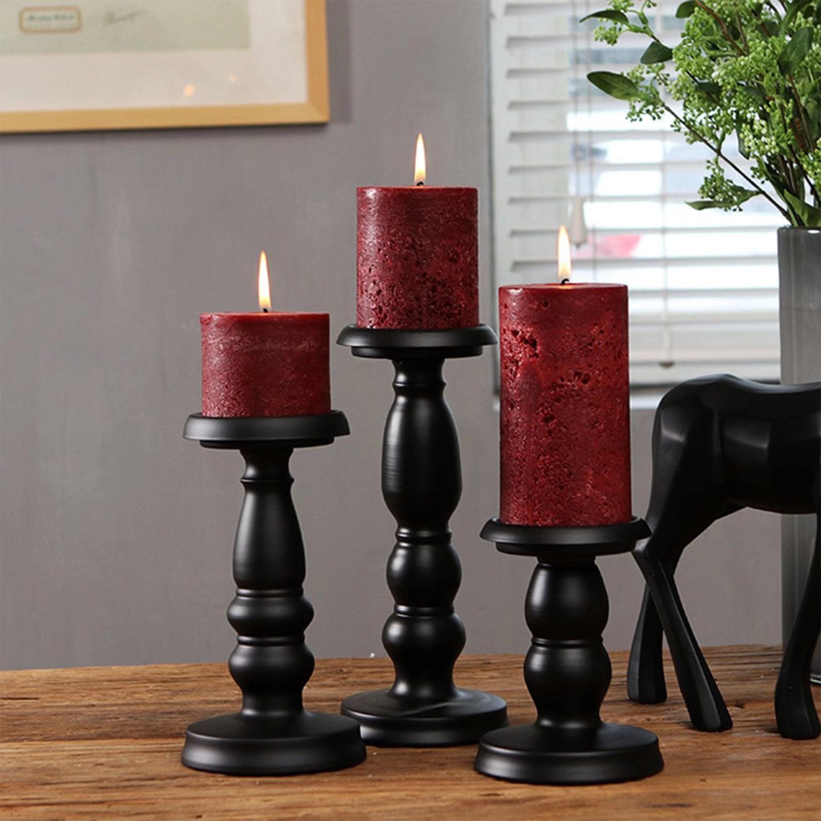 Sziqiqi Candle Holder for Pillar Candles Black Metal Candle Stand Set of 3