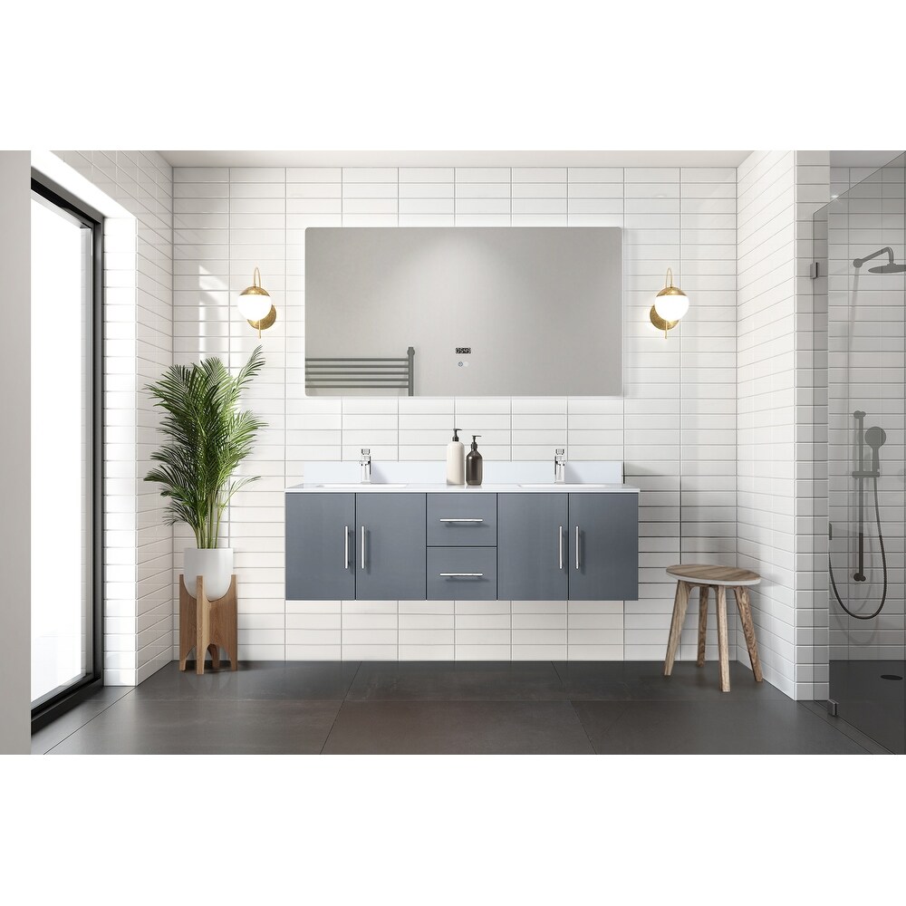 Geneva 60 in. W x 22 in. D Dark Grey Double Bath Vanity  Cultured Marble Top  and Faucet Set