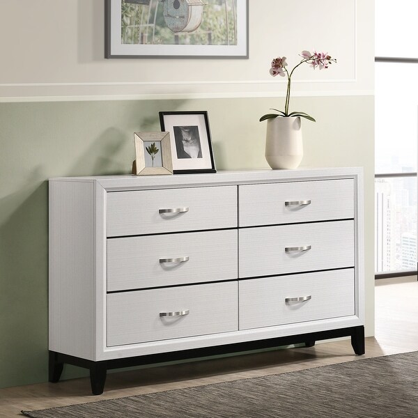 Roundhill Furniture Stout Contemporary Panel Bedroom Set in White Finish with Panel Bed， Dresser， Mirror， Night Stand - - 31640566