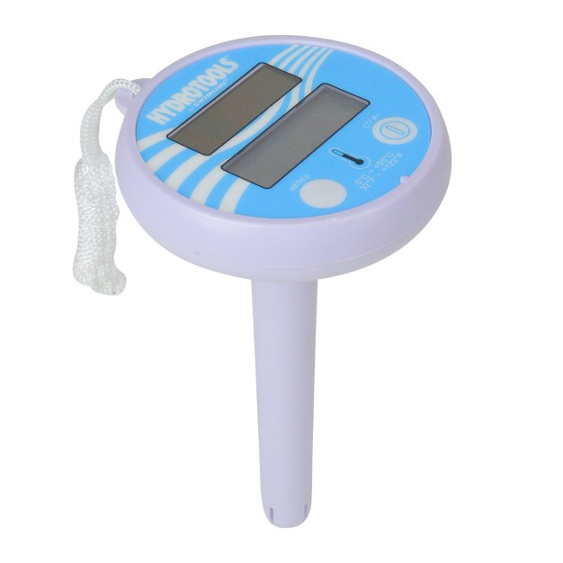 White And Blue Hydrotools Solar Powered Floating Digital Thermometer For Swimming Pools Or Spas