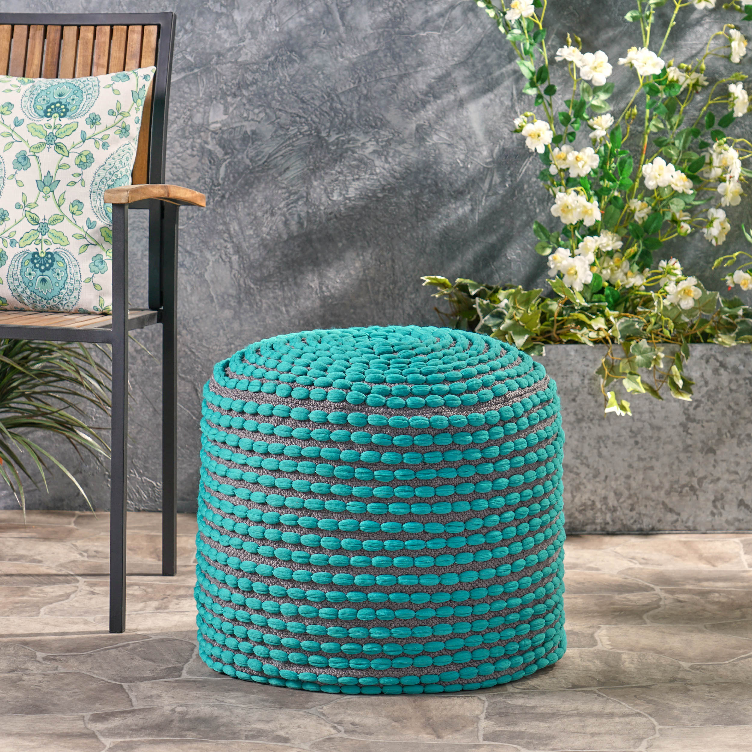 Rosalyn Handcrafted Modern Water-Resistant Fabric Ottoman Pouf